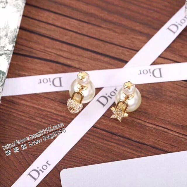 Dior新款飾品 迪奧心星耳環 Dior雙面滿鑽珍珠耳釘  zglv1922